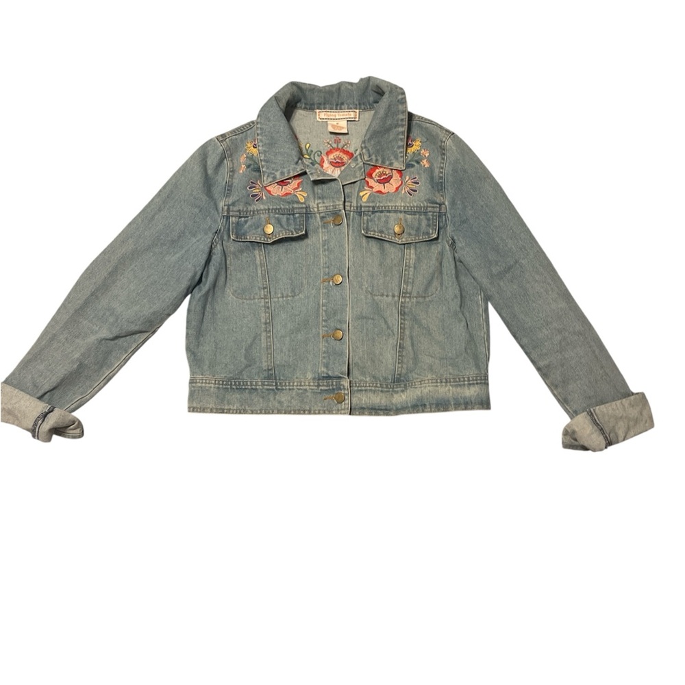 Flying Tomato Denim Jacket with Floral Embroidery